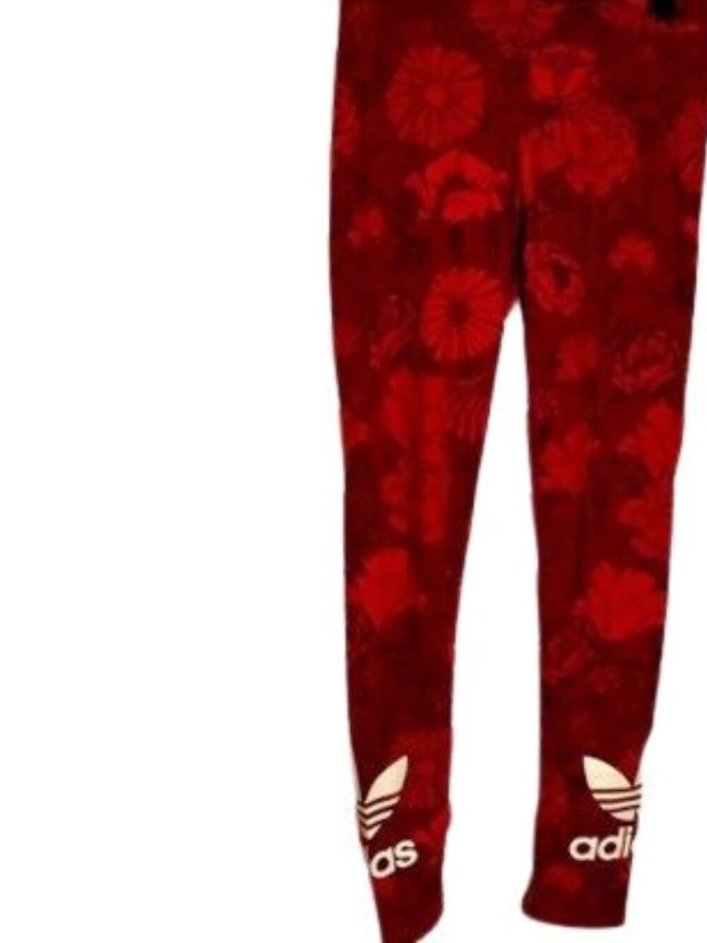 Adidas Womens Soft Stretch Knit Leggings Red Floral Logo Cotton M - Picture 3 of 5